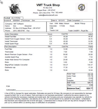 Repair order invoice