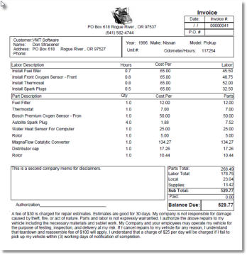 Repair order invoice