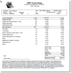 Repair order invoice